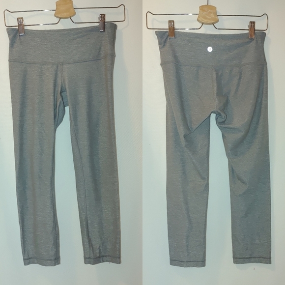 lululemon athletica Pants - Lululemon Wunder Under Crop Leggings Size 4 Luon Cotton Marled Gray Low Rise